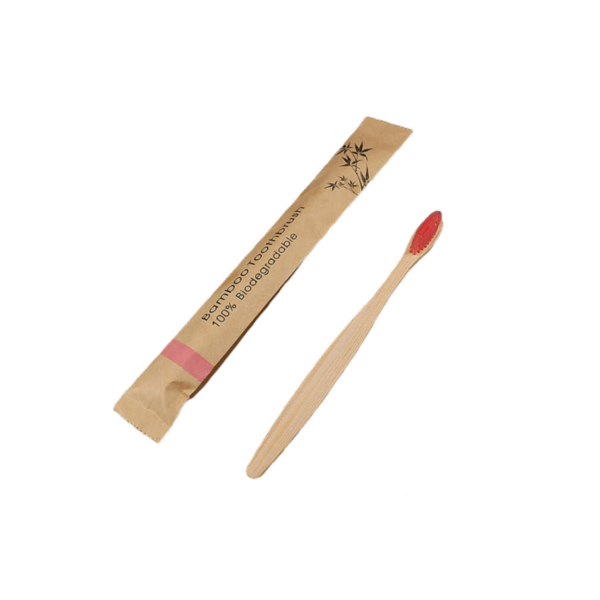 CEPILLO DE DIENTES CON MANGO DE BAMBU Y CERDAS ROSADAS