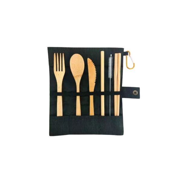 Kit de cubiertos de bambú con estuche Kit de cubiertos de bambú con estuche